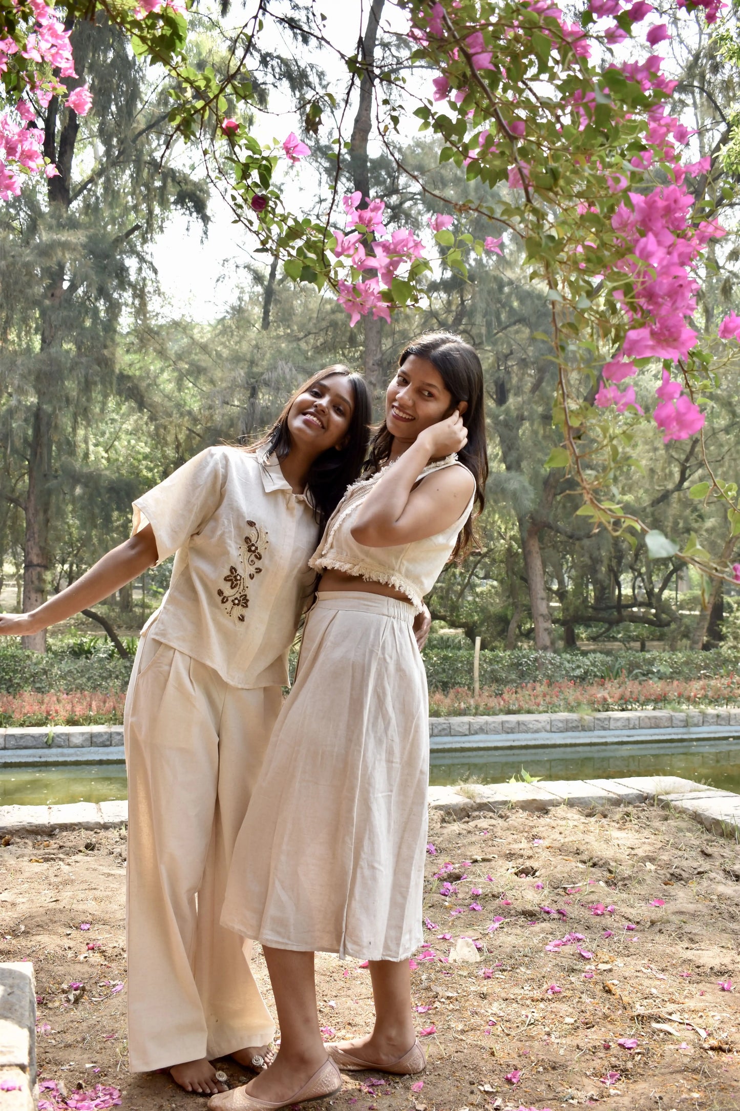 Beige Linen Crop Top & Skirt Set