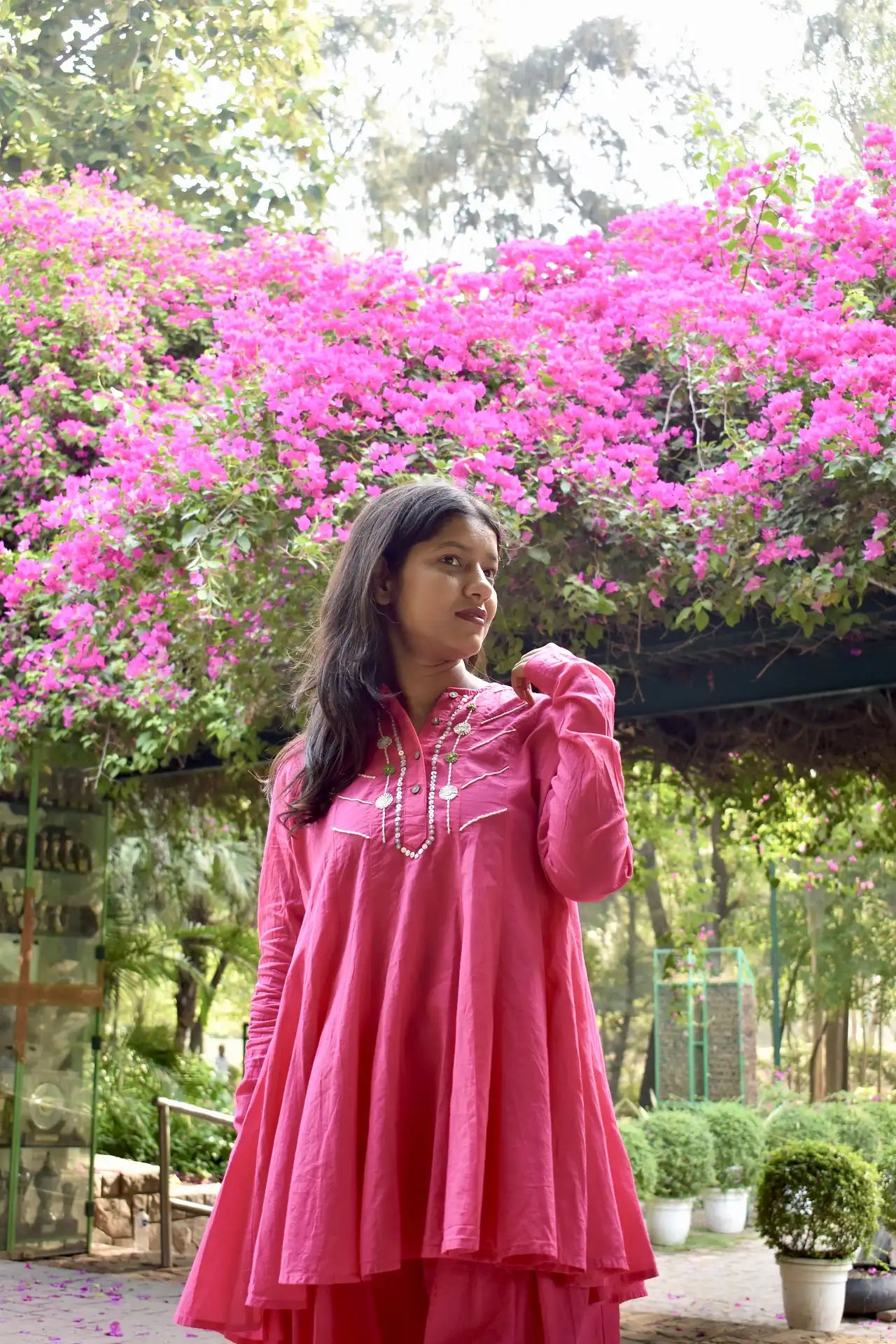 Diva Daulti pink embroidered cotton kurta set with dhoti pants