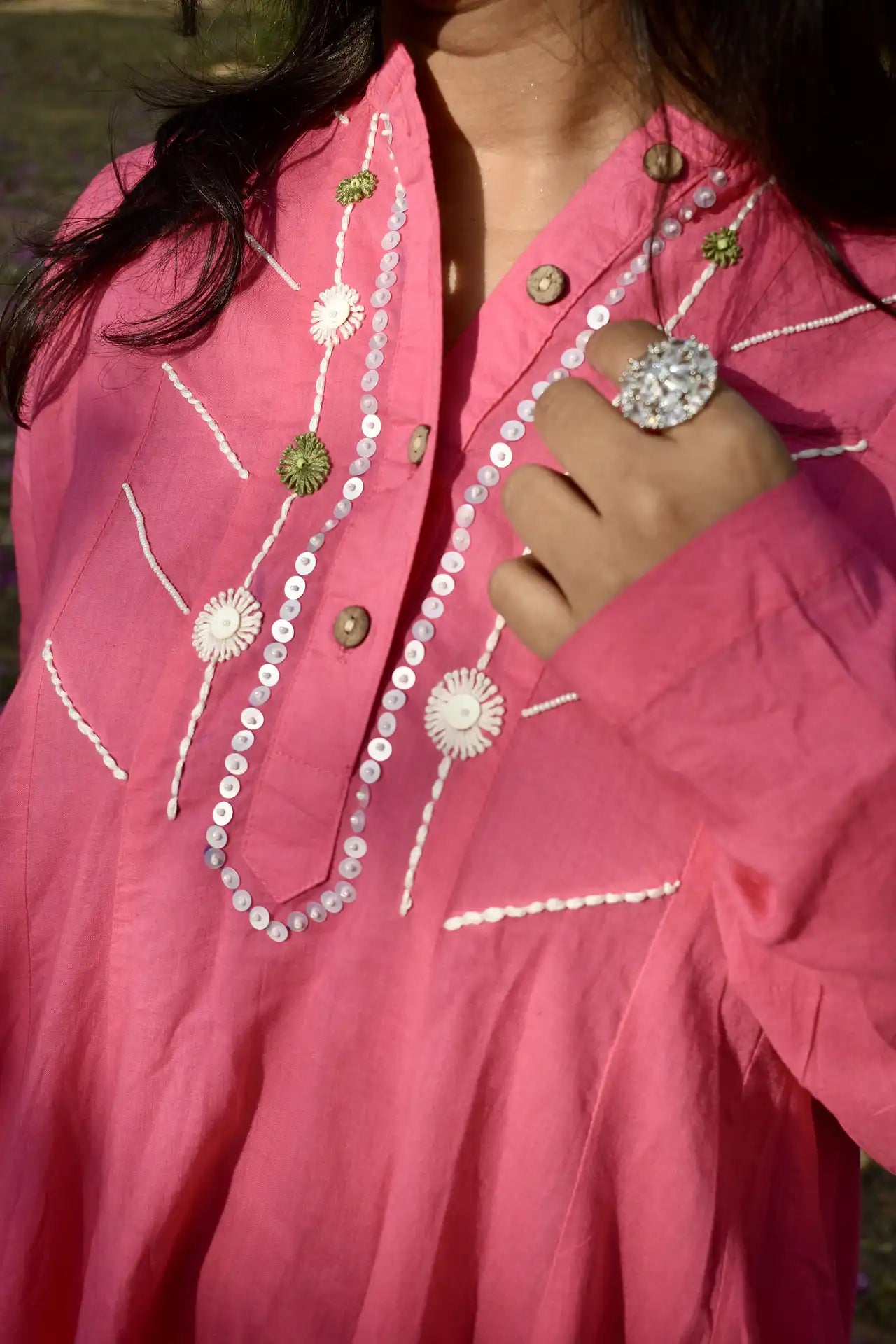 Diva Daulti pink embroidered cotton kurta set with dhoti pants