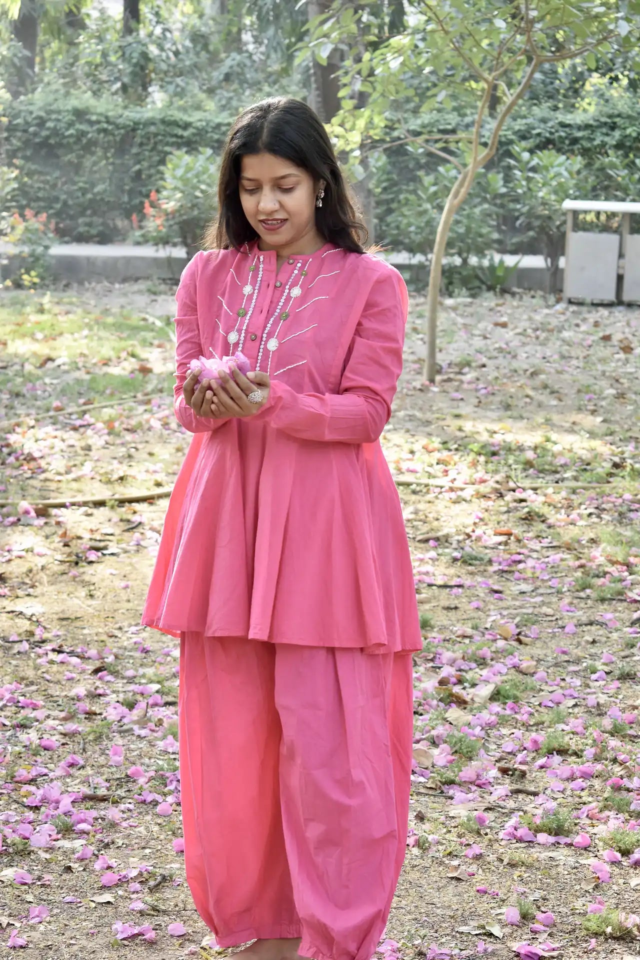 Diva Daulti pink embroidered cotton kurta set with dhoti pants