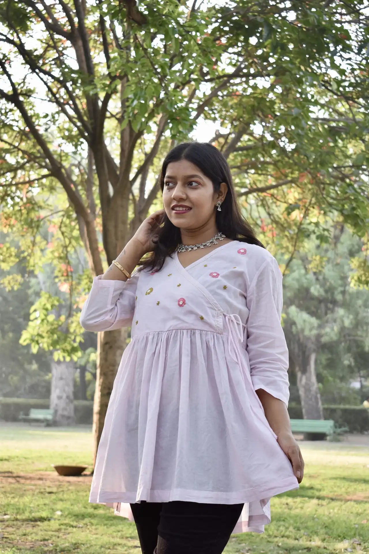 Diva Daulti blush pink cotton wrap top with side tie