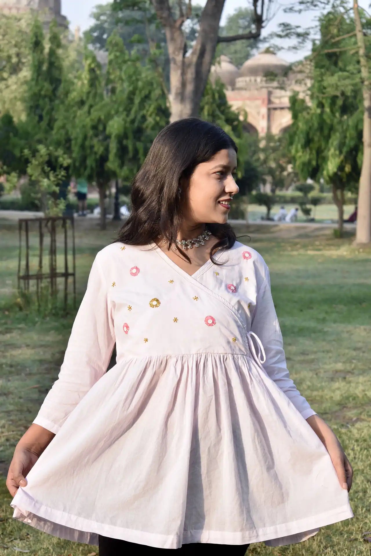 Diva Daulti blush pink cotton wrap top with side tie