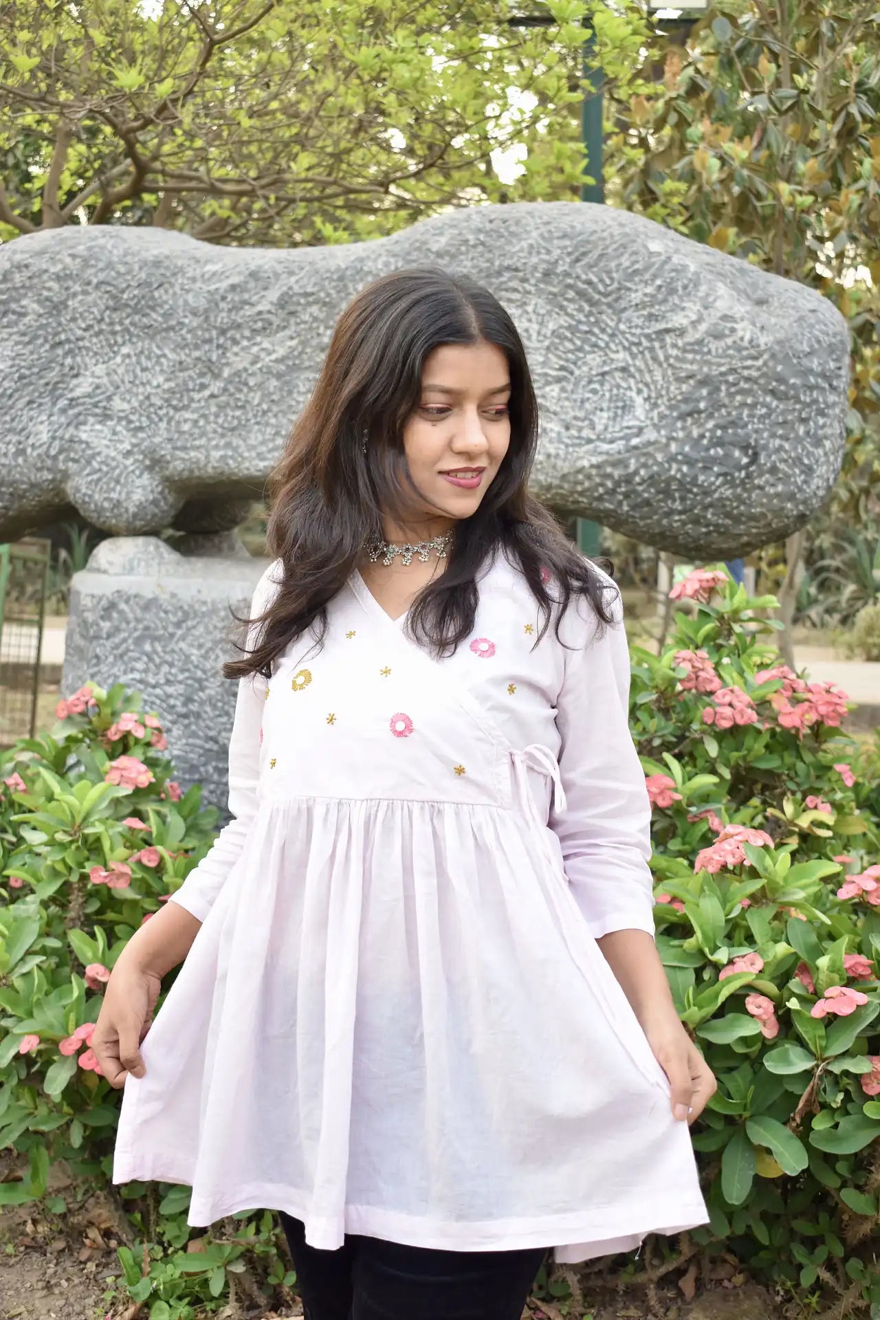 Diva Daulti blush pink cotton wrap top with side tie