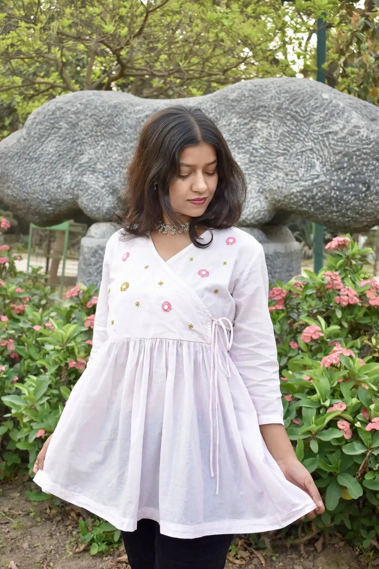 Diva Daulti blush pink cotton wrap top with side tie