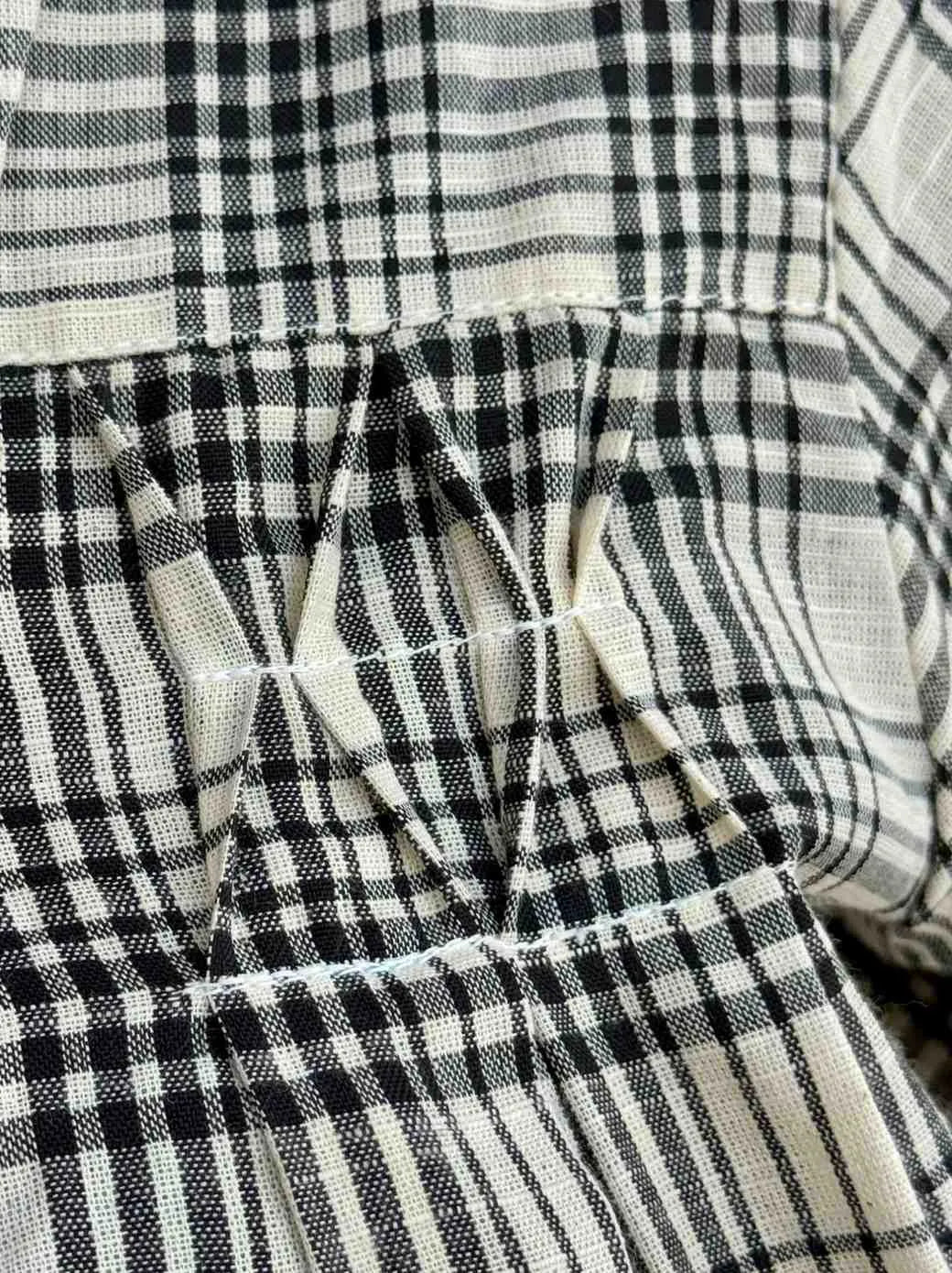 Aaira Smocked Plaid Shirt – Ivory & Green Checks