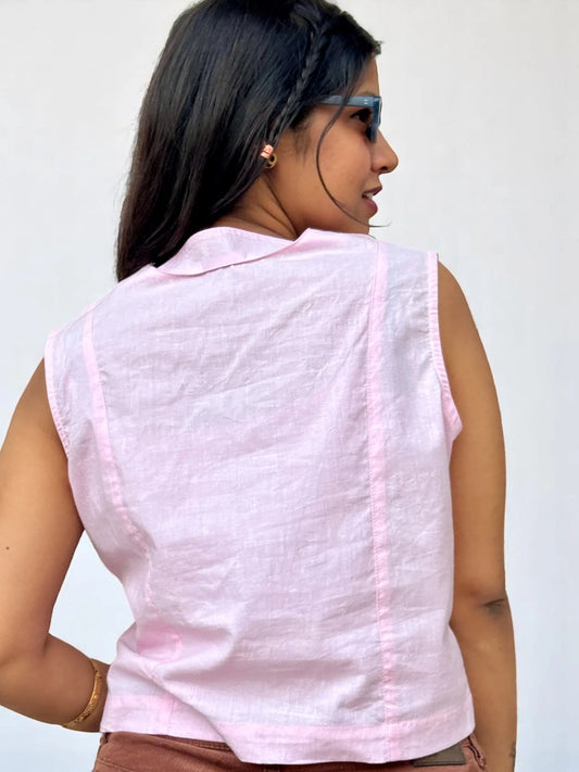 Rosa Ruched Sleeveless Top – Baby Pink