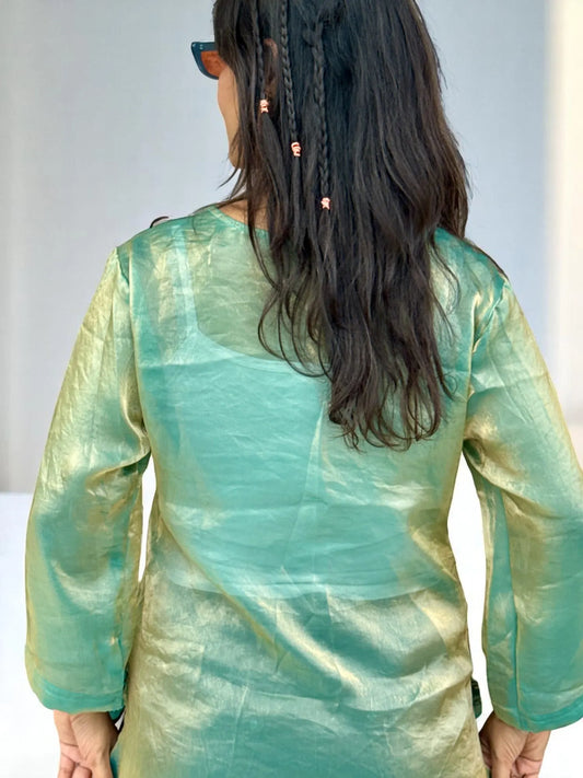 Noor Organza Kurta – Mint Green & Aqua Accents