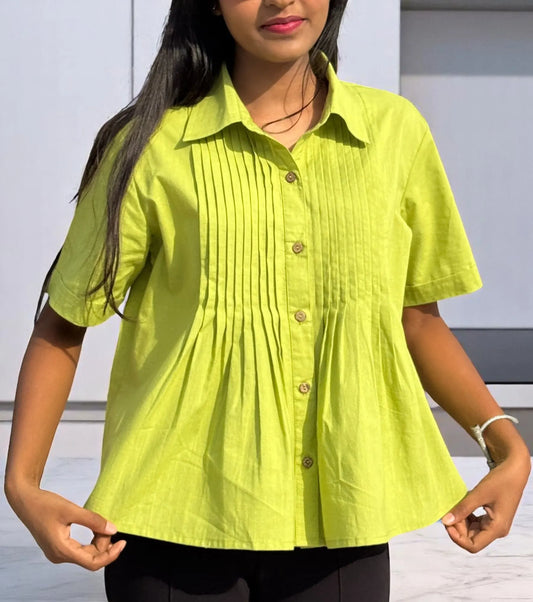 Zoya Pleated Shirt – Lime Pop Green