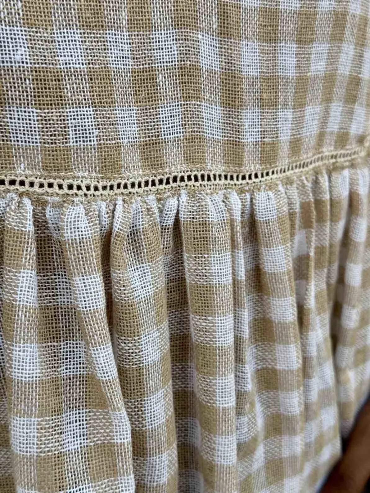 Aira Gingham Tunic Top – Beige & White Handwoven Checks