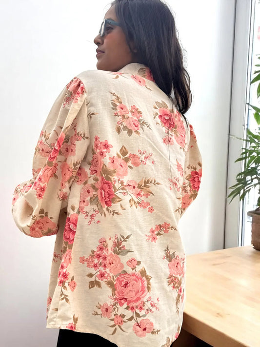 Florélle Vintage Rose Shirt – Blush Pink on Soft Ivory