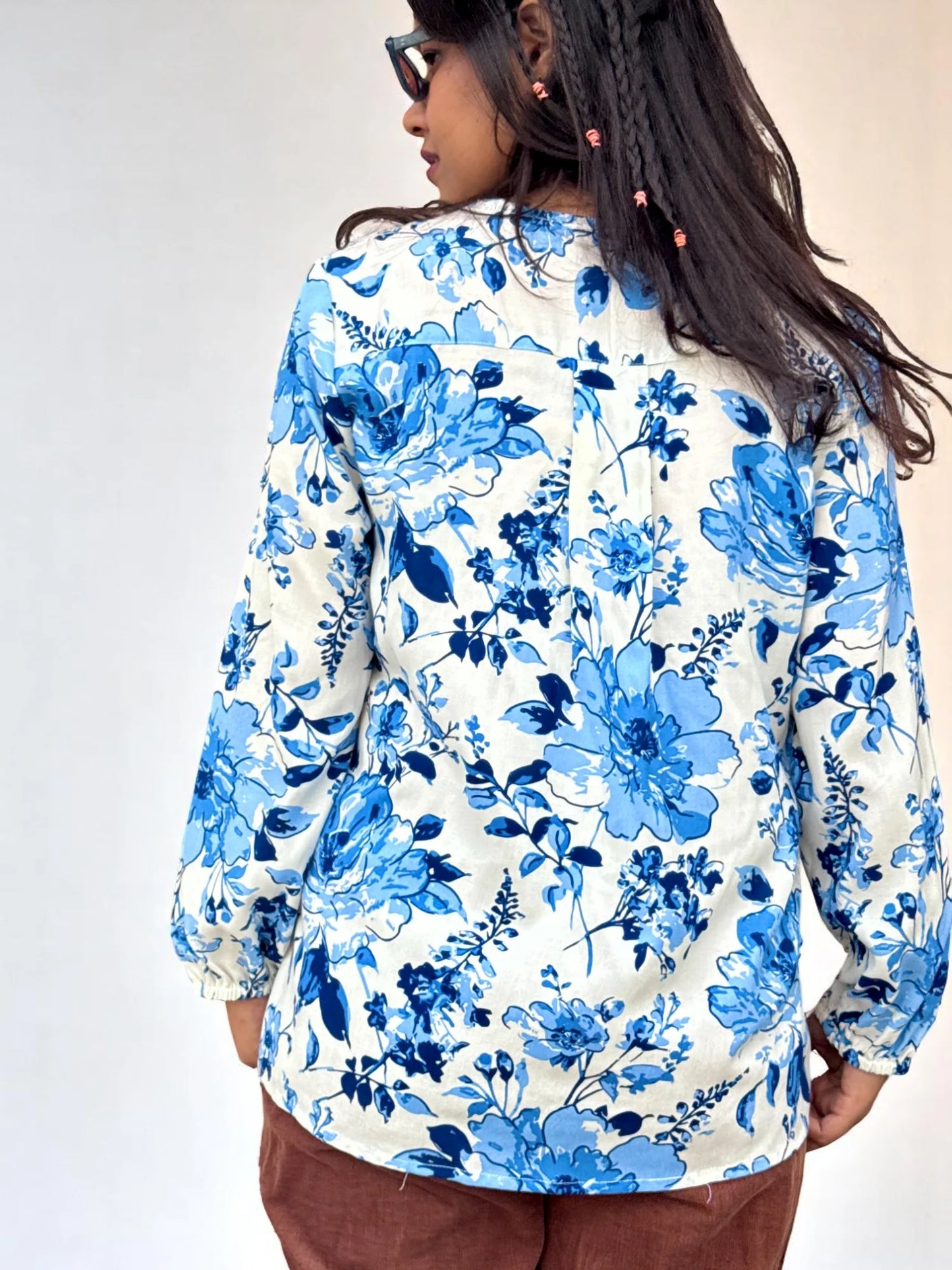 Aarvi Floral Pintuck Tunic – Indigo Bloom