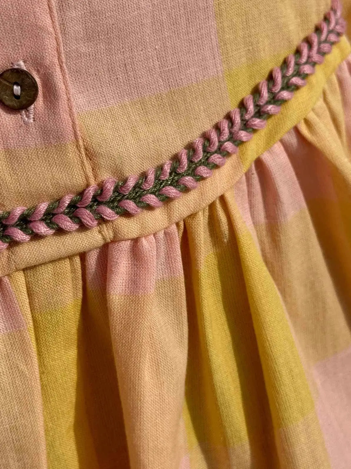 Meher Candy Check Peplum Shirt – Yellow & Blush Pink