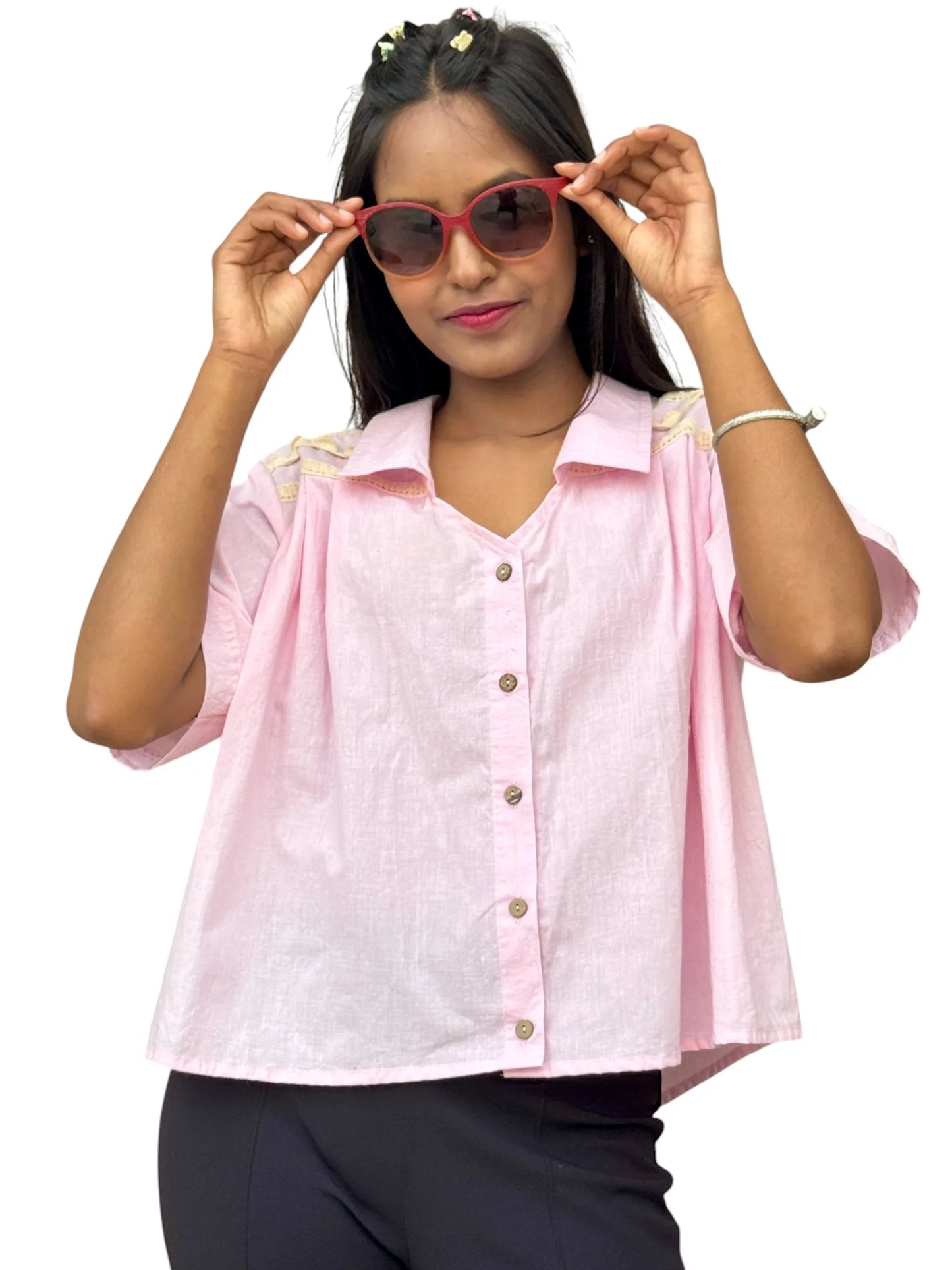 Noor Button-Down Shirt – Rosy Pink Charm