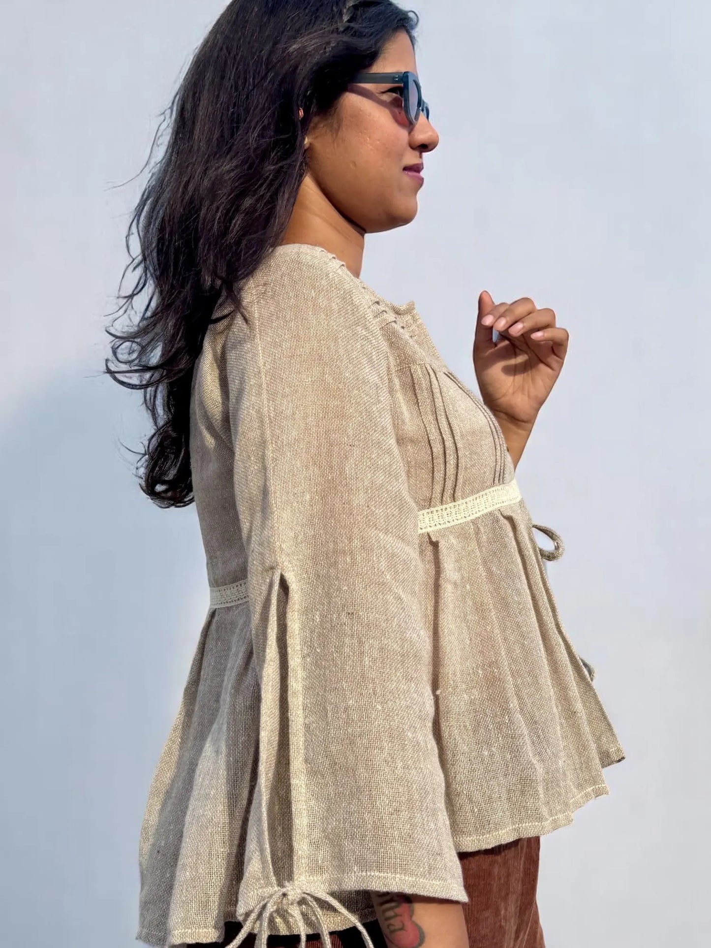 Tara Drawstring Handloom Top – Natural Khadi Beige
