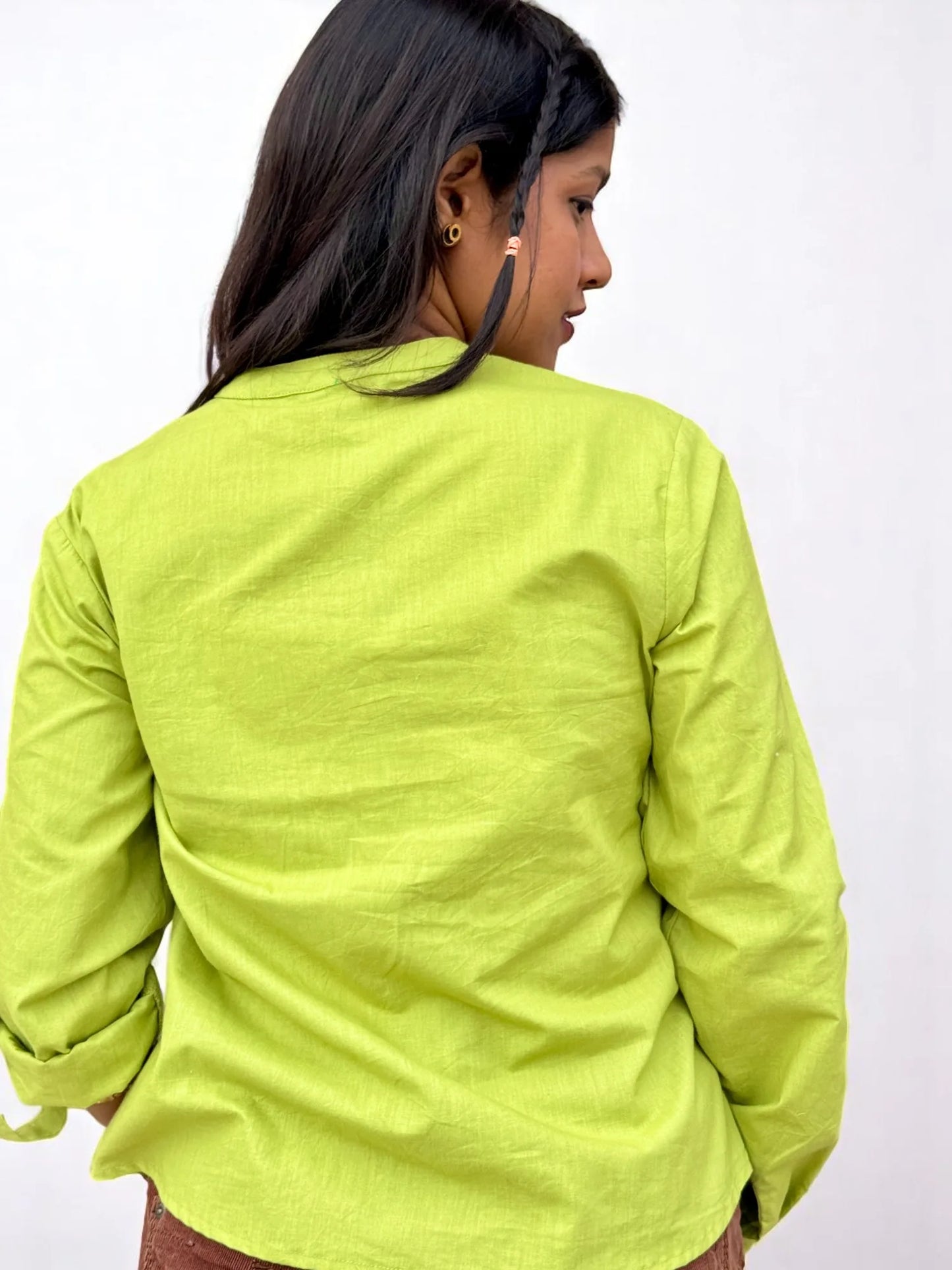 Naira Pintuck Cotton Shirt – Fresh Lime Green