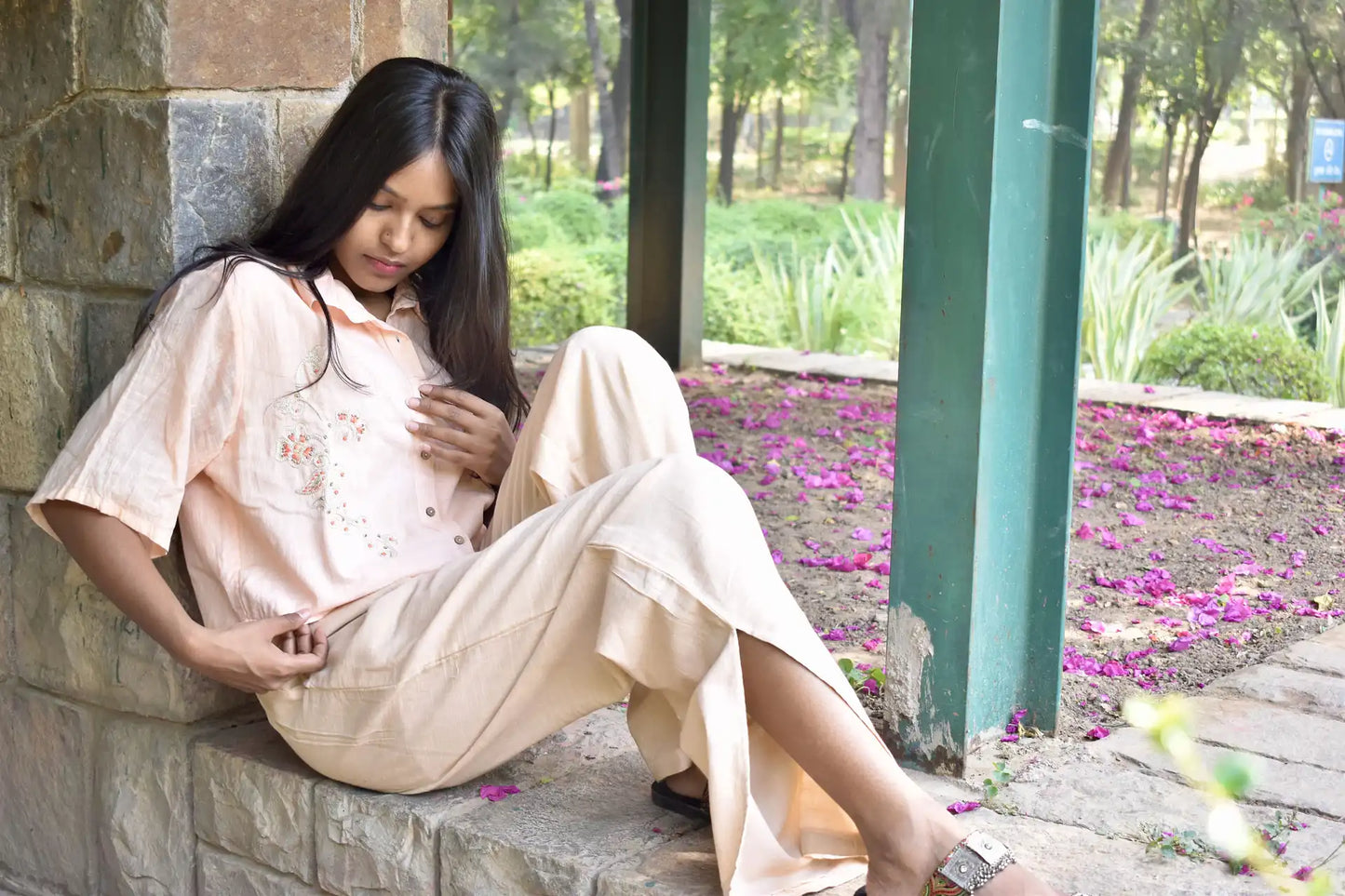 Floral Embroidered Peach Co-ord Set