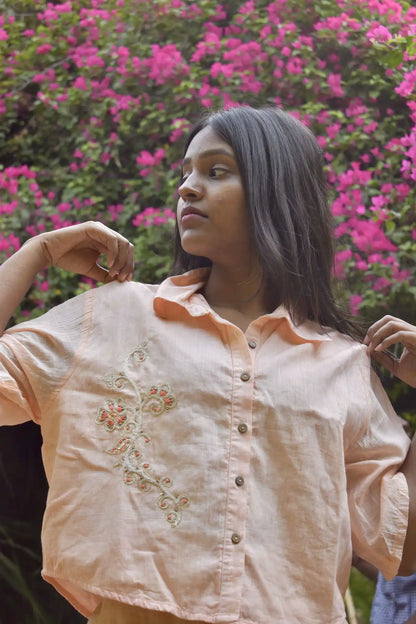 Floral Embroidered Peach Co-ord Set