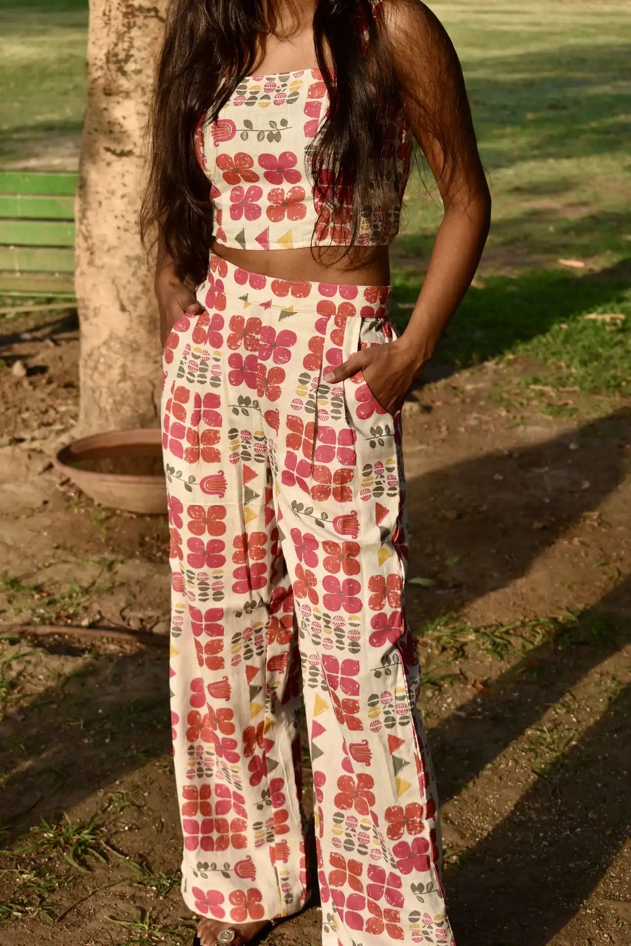 Diva Daulti floral print linen co-ord set - top and pants