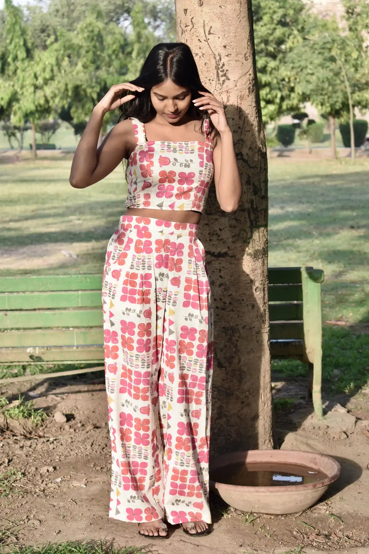 Diva Daulti floral print linen co-ord set - top and pants