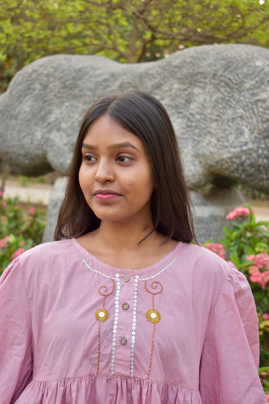 Diva Daulti dusty rose cotton dress with tiered skirt