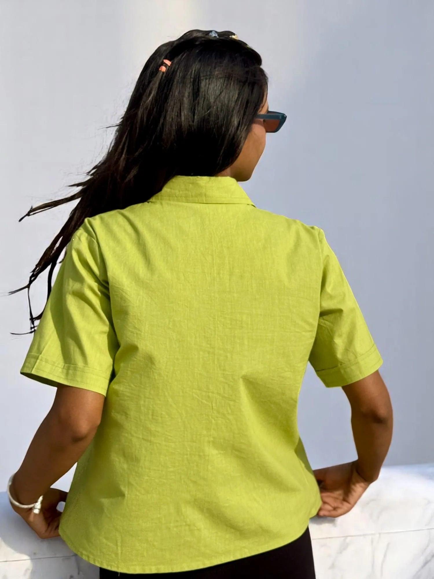 Zoya Pleated Shirt – Lime Pop Green