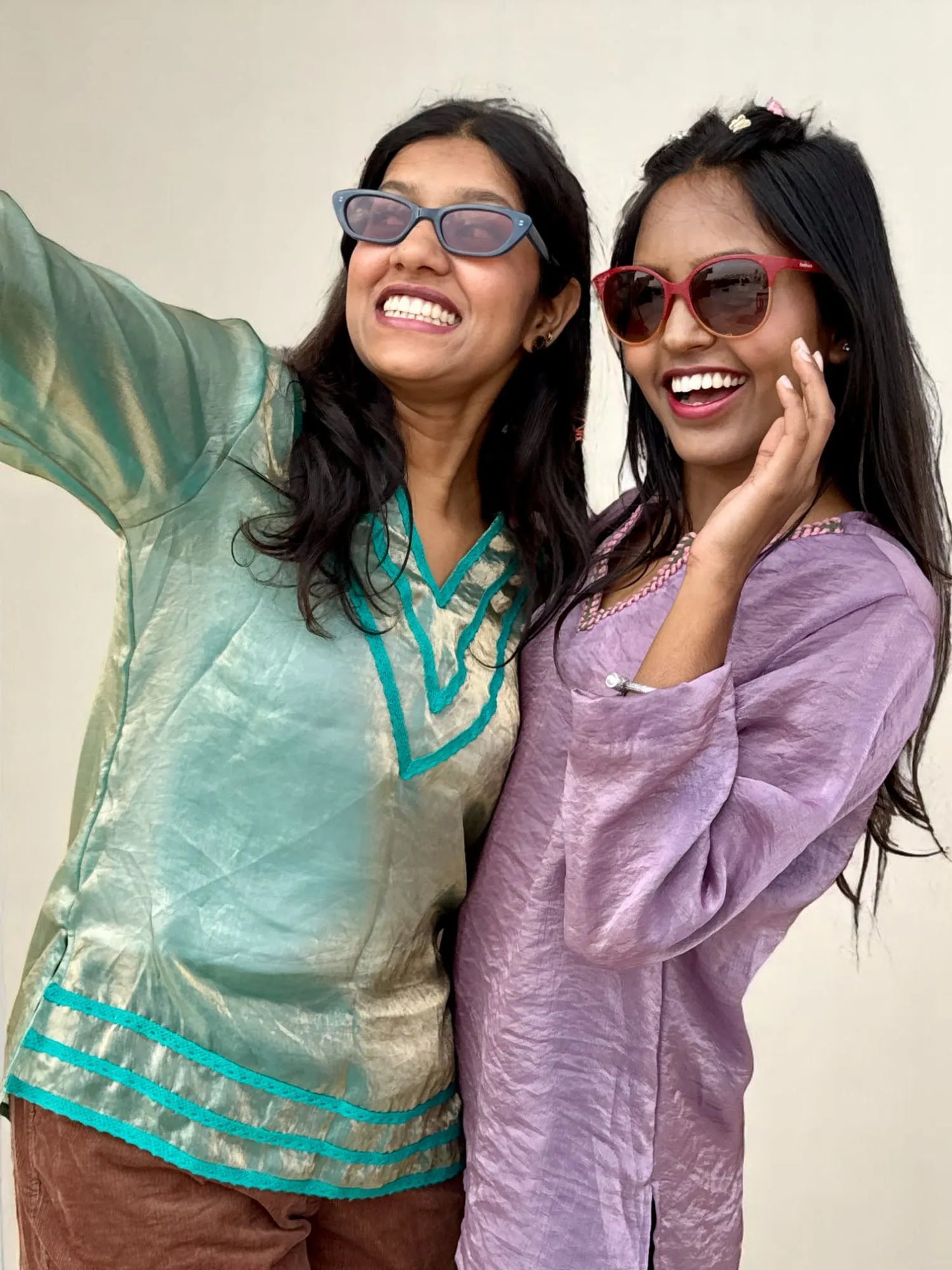 Lavender Glimmer Kurta – Sheer Shine with Hand-Embroidered Neckline