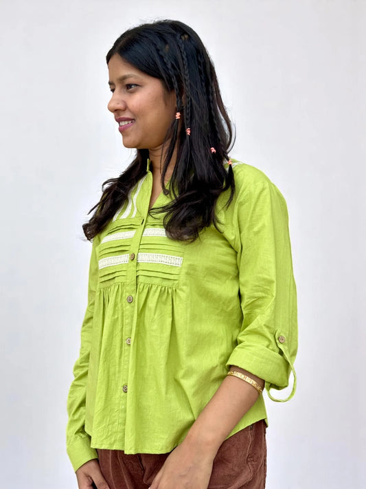 Naira Pintuck Cotton Shirt – Fresh Lime Green