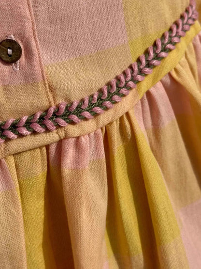 Meher Candy Check Peplum Shirt – Yellow & Blush Pink