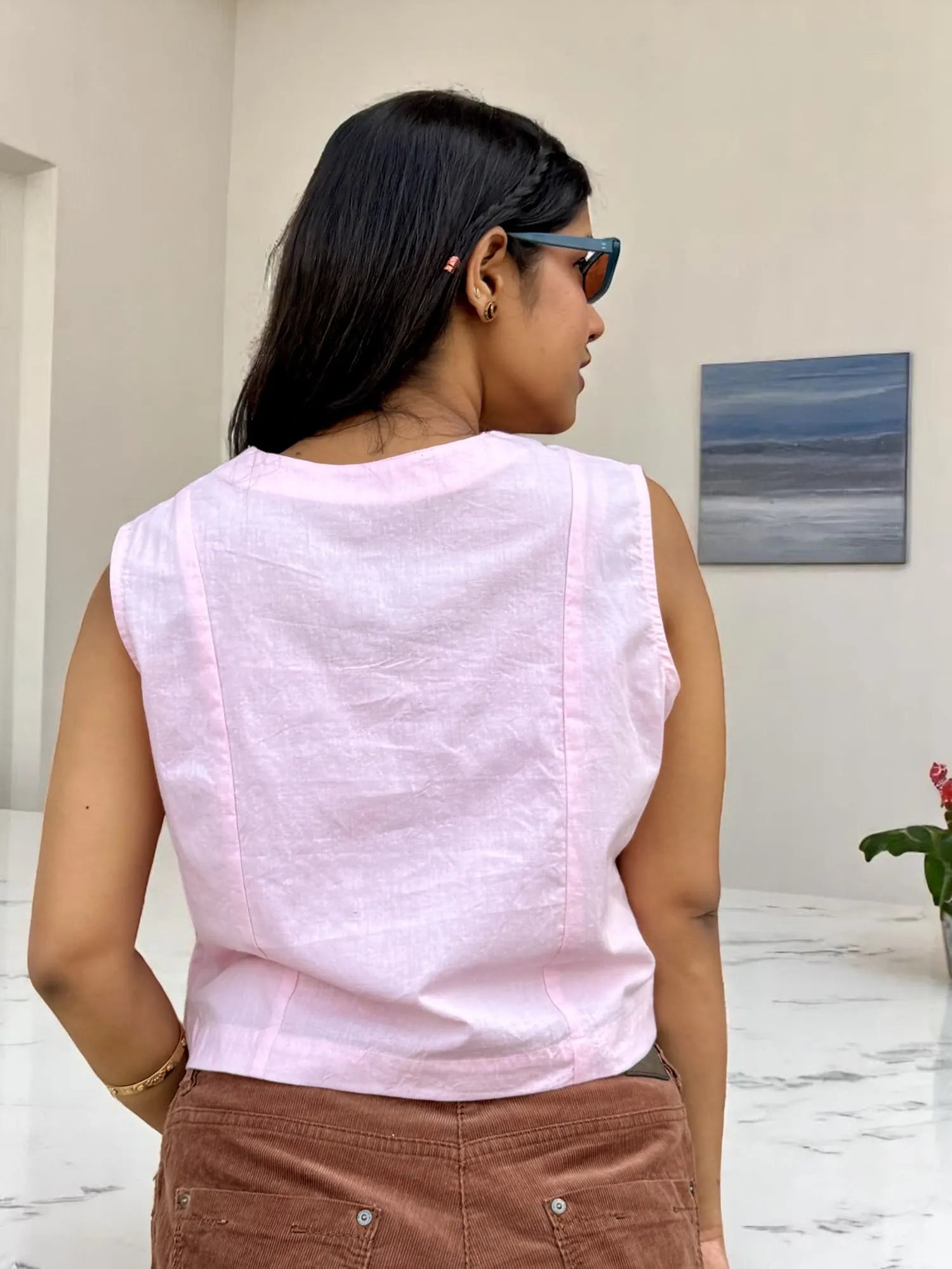 Inaaya Lace Trim Sleeveless Top – Soft Pink